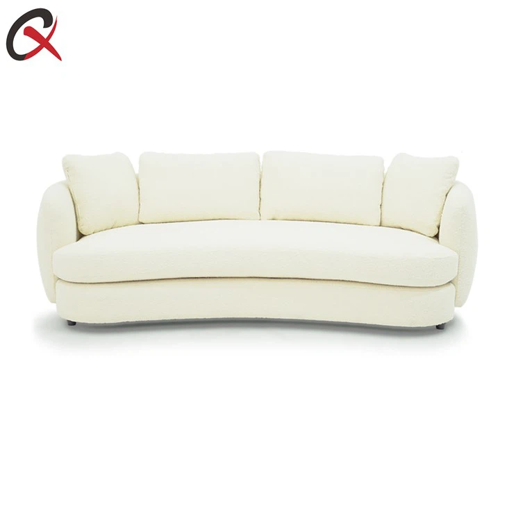Gebogenes cremefarbenes Bouclé-Sofa